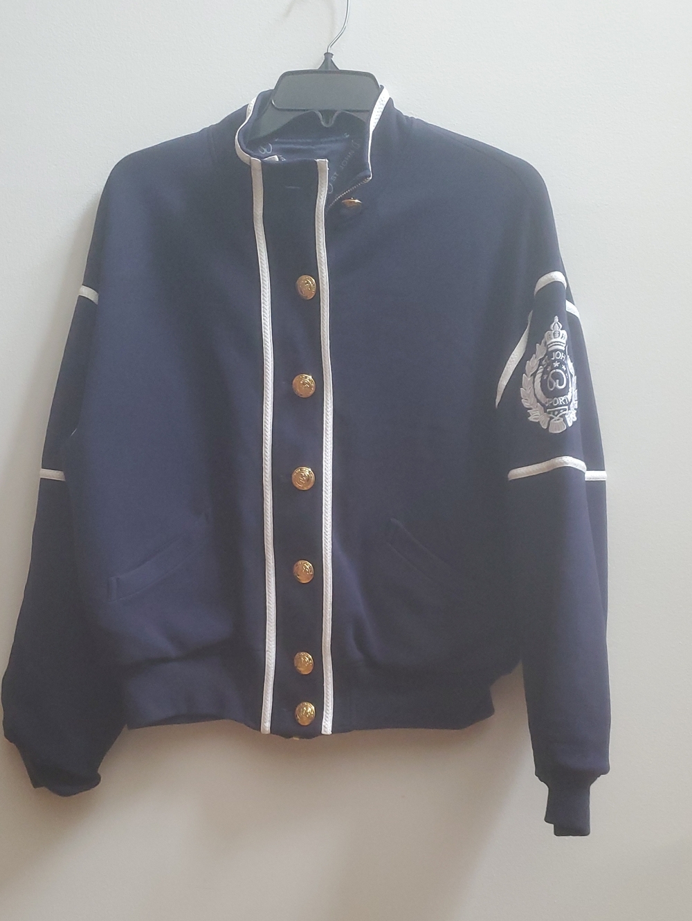 VINTAGE ST. JOHN SPORT REVERSIBLE VARSITY BOMBER JACKET BY MARIE GRAY /NAVY BLUE